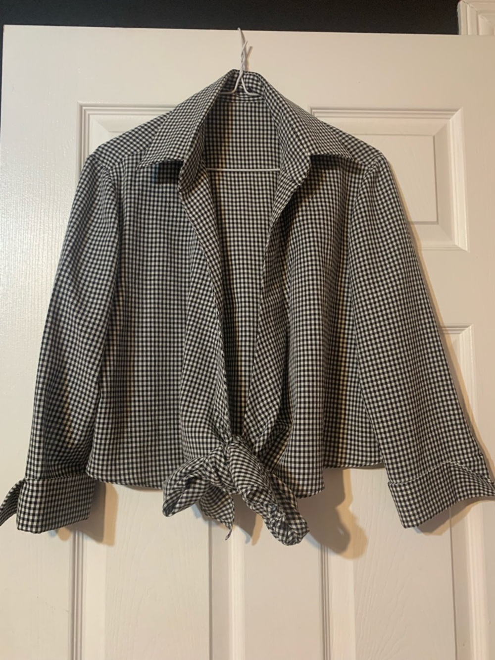 Women's Black & White Gingham Tie-Front Shirt Jacket